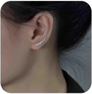 Boho Hammered Bar Ear Climber Earrings Silver Bar Crawler Earrings Textured Bar Stud Earrings Minimalist Bar Earrings Jewelry for Women