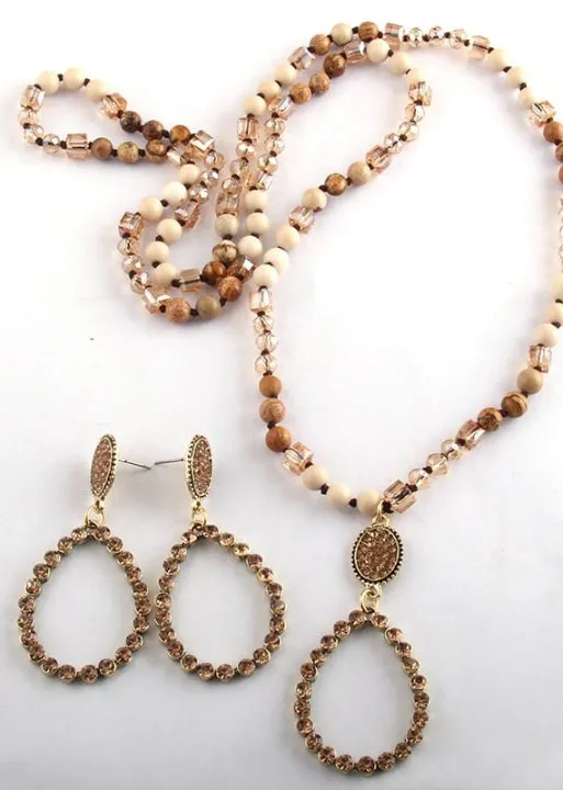 Boho Necklace Long - Natural Stone
