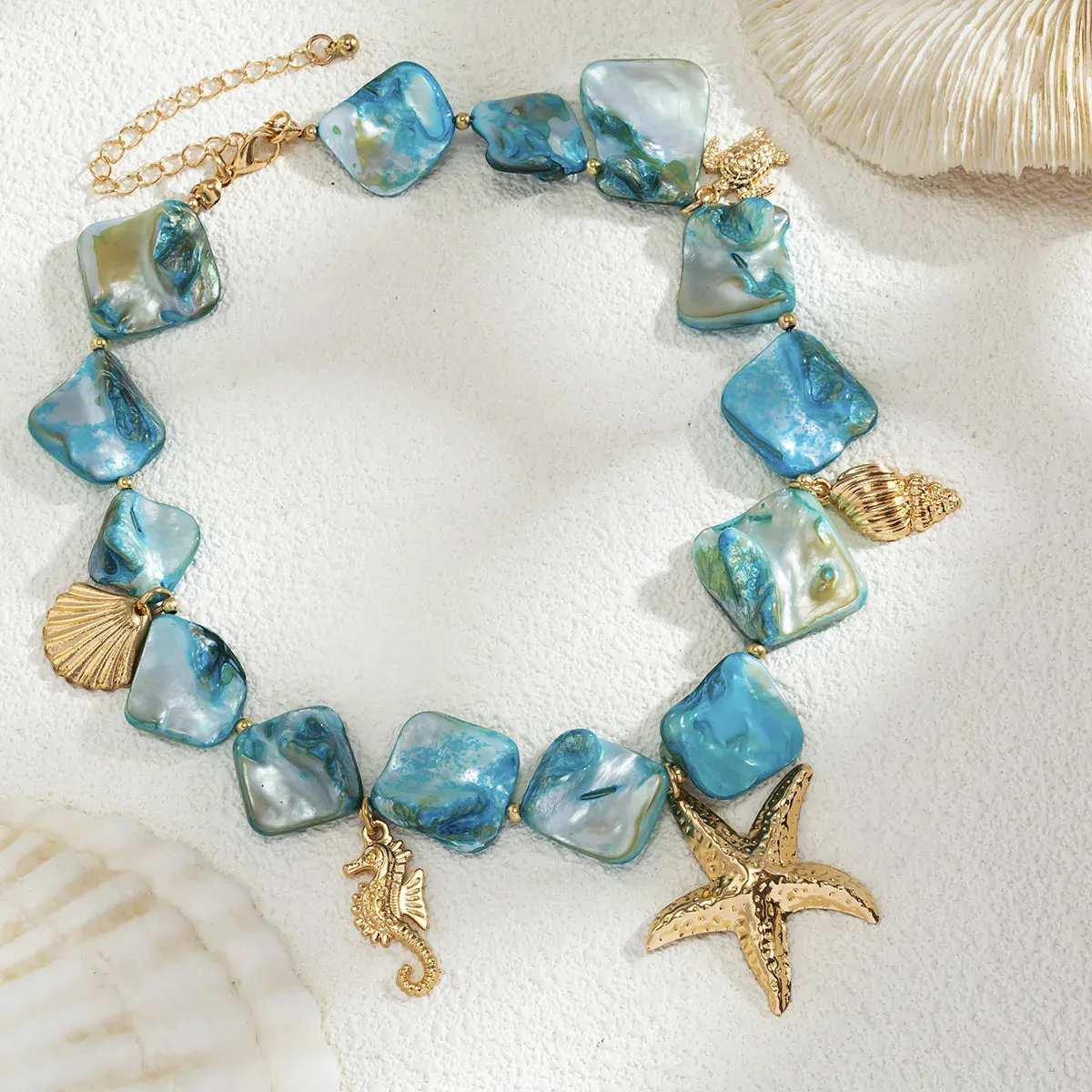 Boho Sea Turtle Sea Conch Sea Star Pendant Necklace for Women