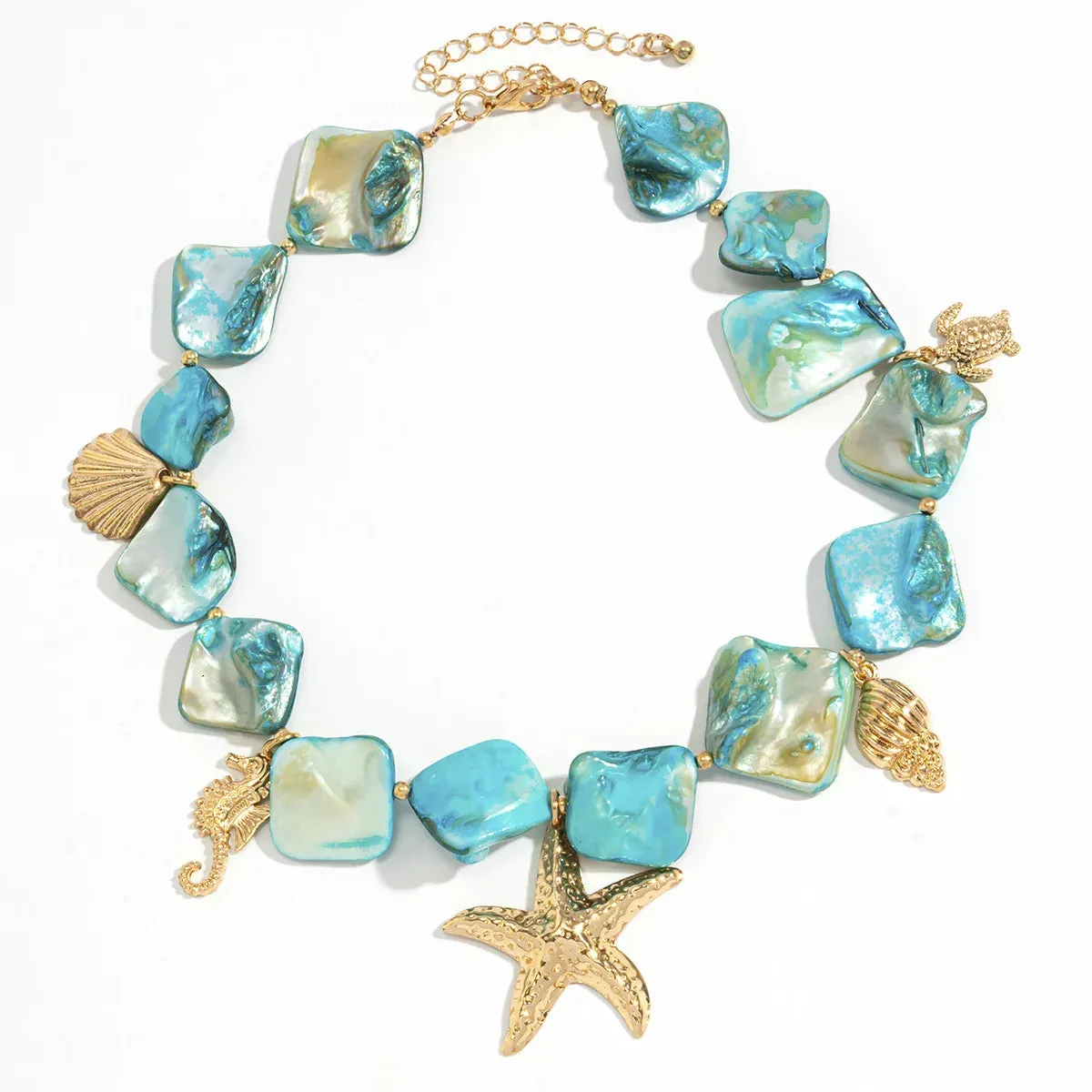 Boho Sea Turtle Sea Conch Sea Star Pendant Necklace for Women