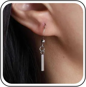 Boho Tiny Bar Drop Earrings Silver Bar Dangle Hook Earrings Vertical Bar Earrings Geometric Bar Stick Earrings Jewelry for Women