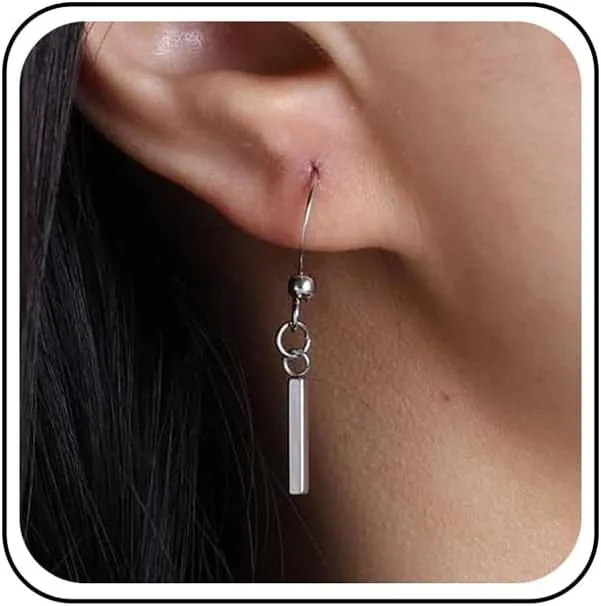 Boho Tiny Bar Drop Earrings Silver Bar Dangle Hook Earrings Vertical Bar Earrings Geometric Bar Stick Earrings Jewelry for Women