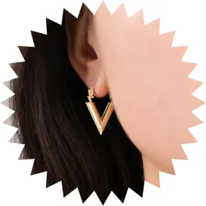 Boho V Shape Earrings Gold V Shape Hoop Earrings Vintage Geometric Triangle Earrings Punk Geometric Statement Earrings Jewelry for Women