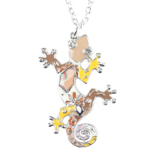 Bonsny Gecko Necklace Enamel lizard Pendant Zinc Alloy Plated Platinum New Fashion Jewelry For Women Statement Accessories