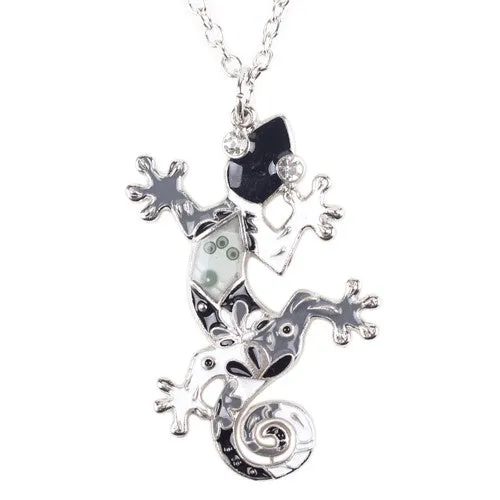 Bonsny Gecko Necklace Enamel lizard Pendant Zinc Alloy Plated Platinum New Fashion Jewelry For Women Statement Accessories