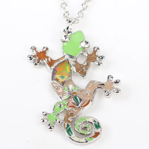 Bonsny Gecko Necklace Enamel lizard Pendant Zinc Alloy Plated Platinum New Fashion Jewelry For Women Statement Accessories