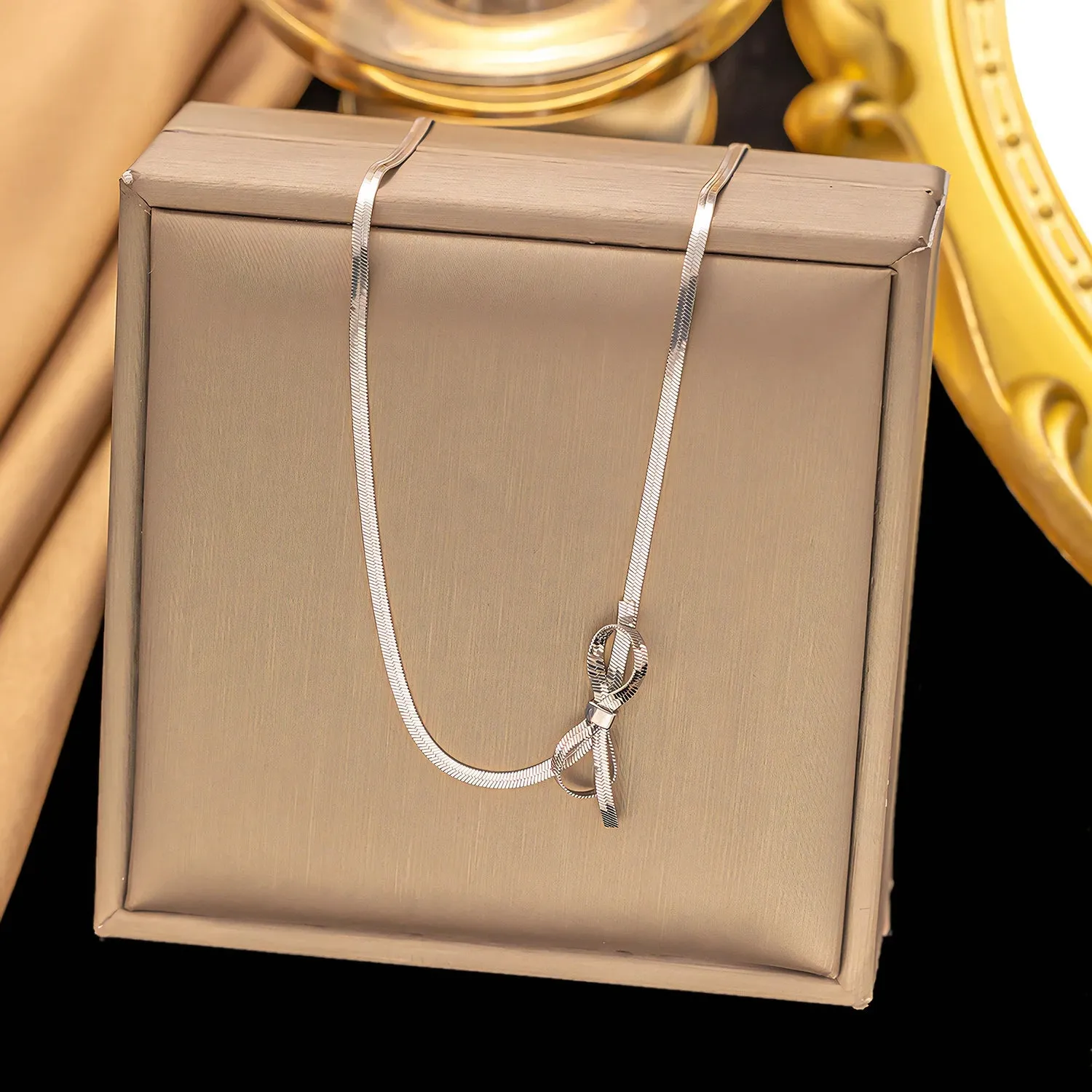 Bow Collarbone Necklace Stainless Steel Jewelry for Girls