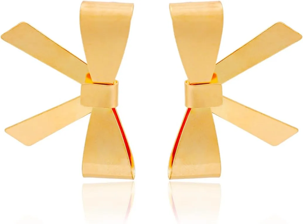 Bow Drop Dangle Earrings for Women Gold Large Bowknot Earrings Chunky Ribbon Bow Earrings for Her