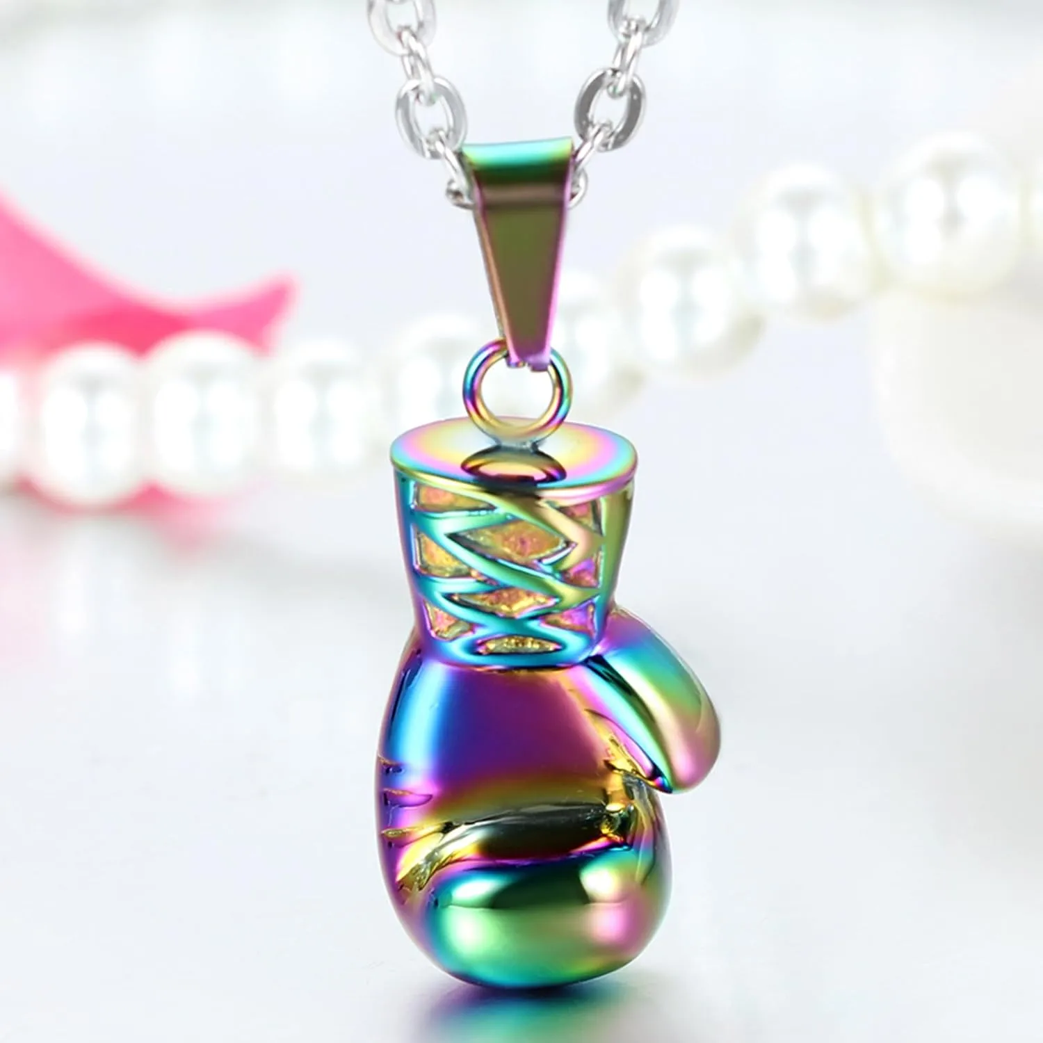 Boxing Gloves Pendant Necklace for Men: Punk Stainless Steel Boxing Chain with Gift Box