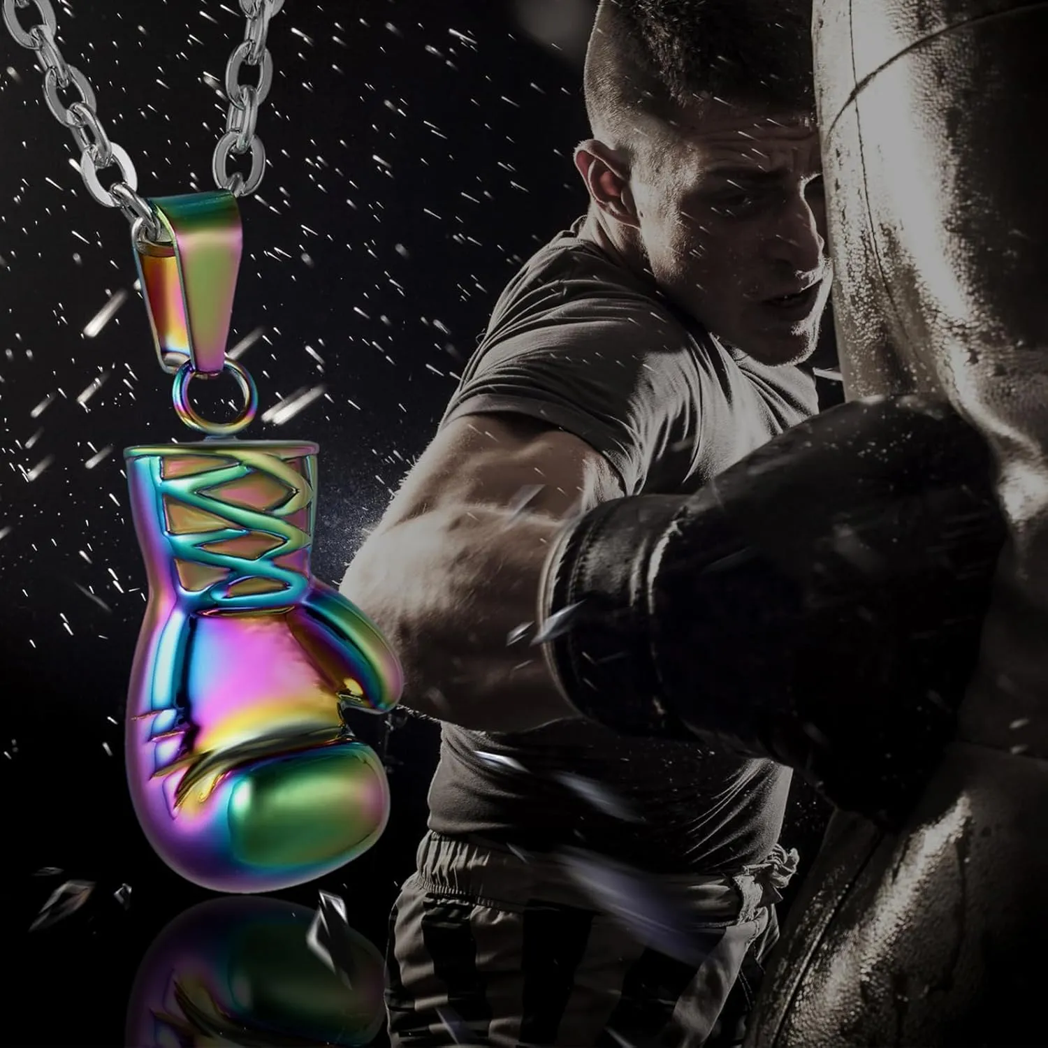 Boxing Gloves Pendant Necklace for Men: Punk Stainless Steel Boxing Chain with Gift Box