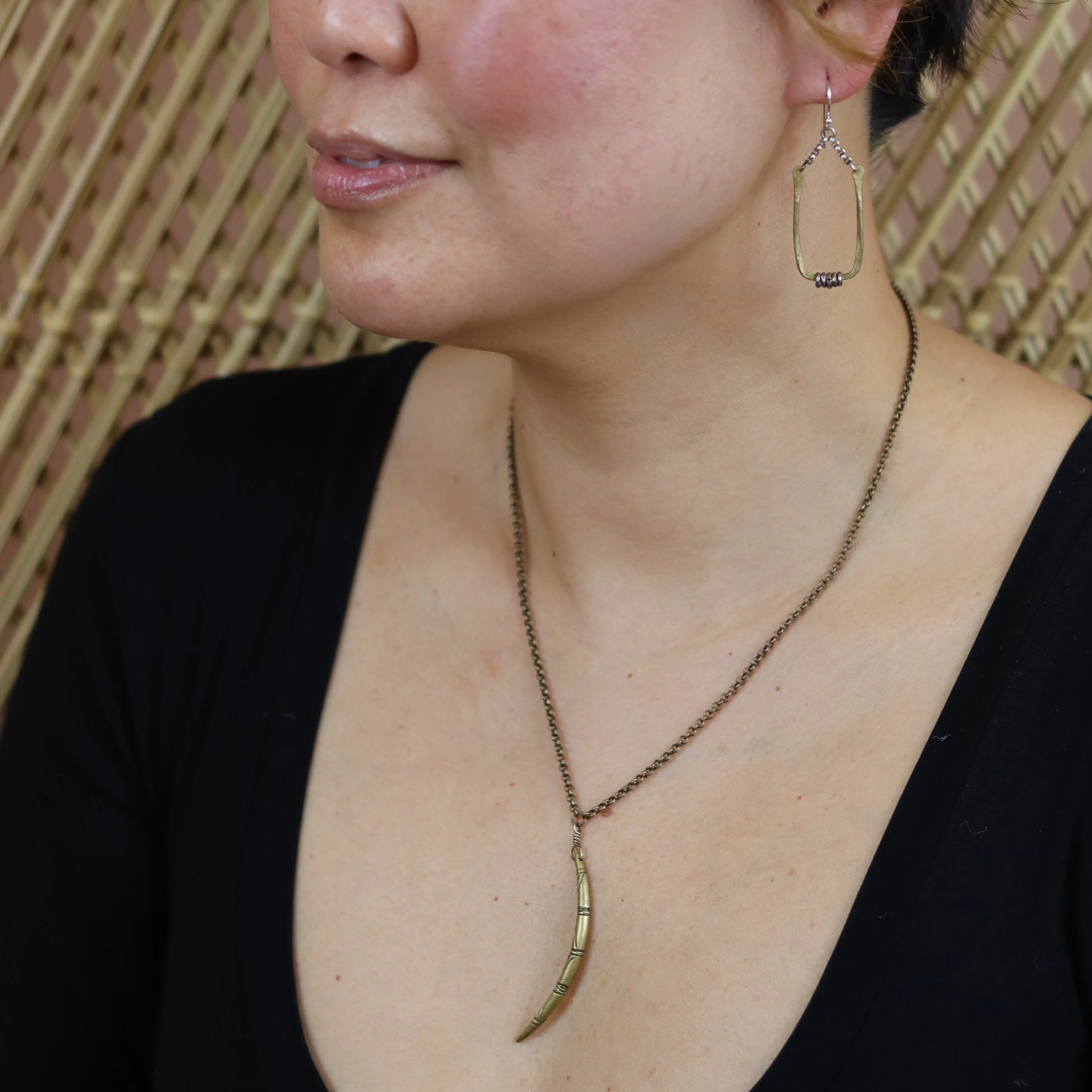 Brass Carved Moon Necklace