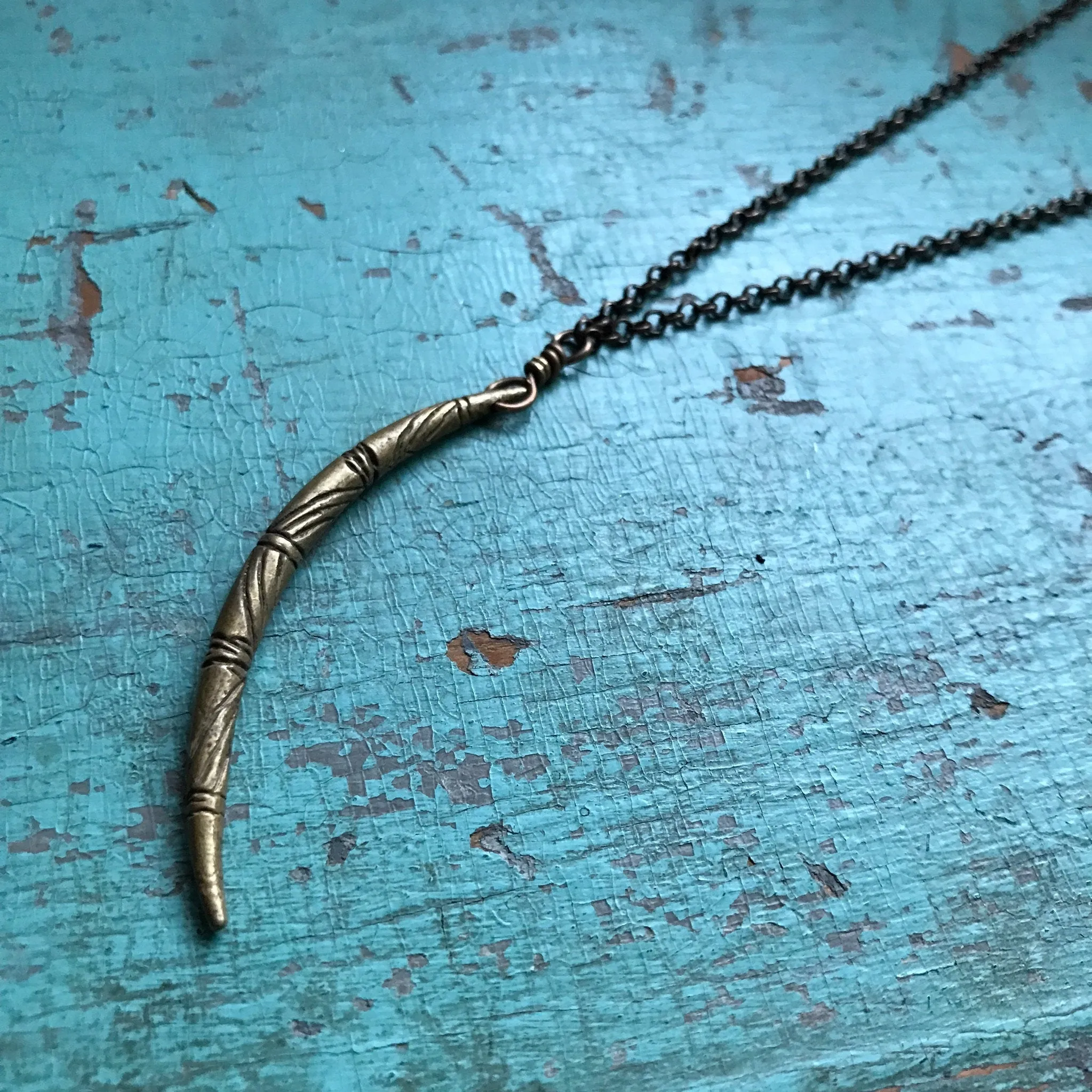 Brass Carved Moon Necklace