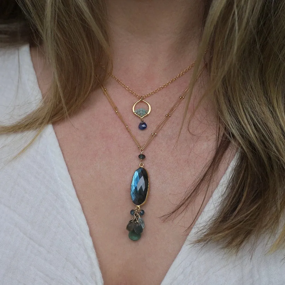 Bright Blue Kyanite & Amazonite Tiny Arabesque Necklace