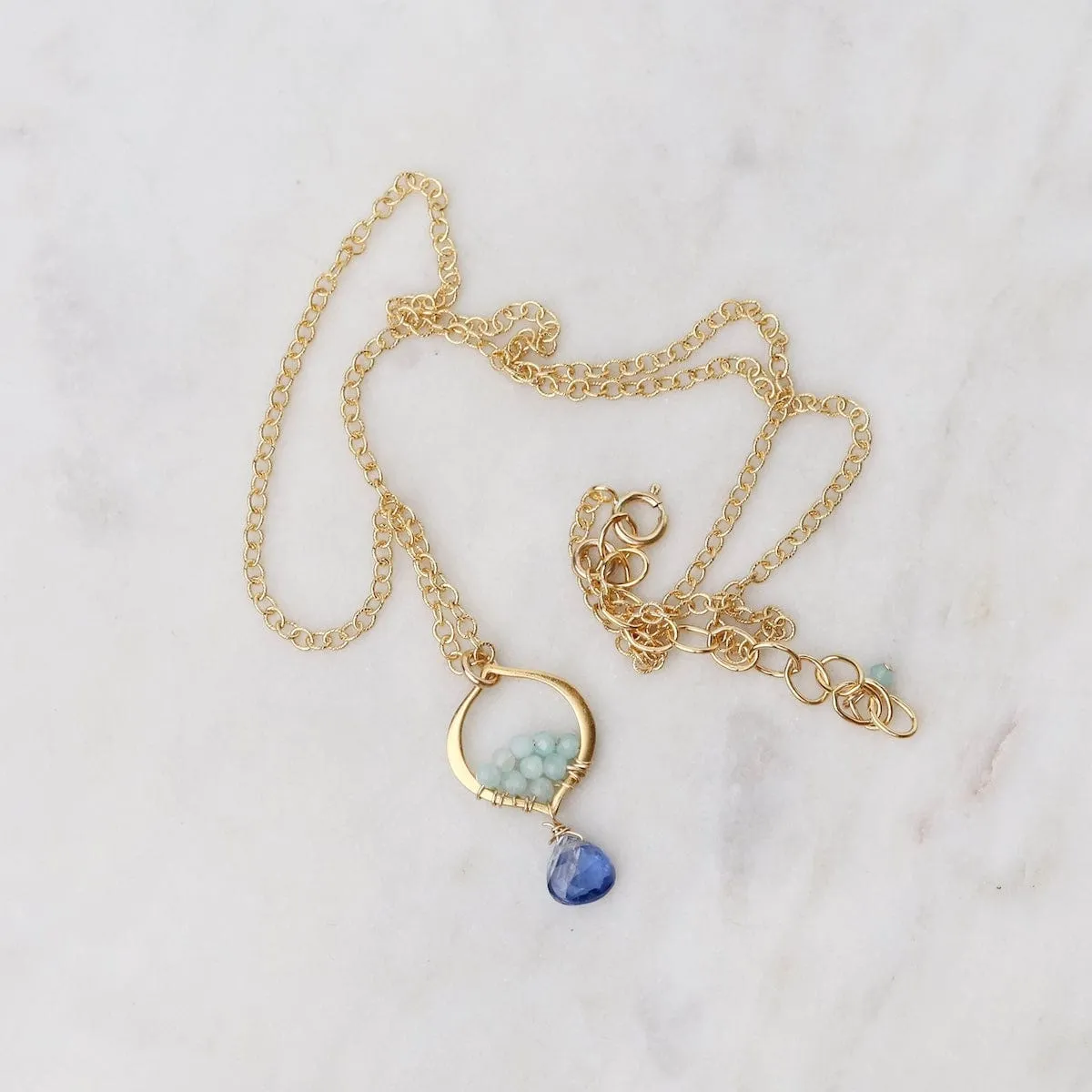 Bright Blue Kyanite & Amazonite Tiny Arabesque Necklace