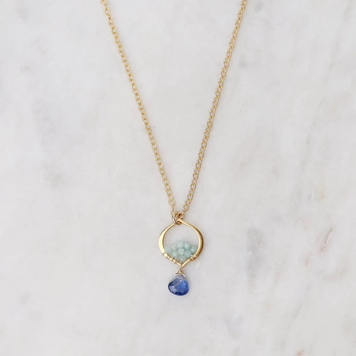 Bright Blue Kyanite & Amazonite Tiny Arabesque Necklace