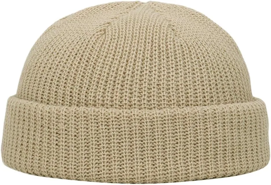 Brimless Hat Adjustable Rolled Cuff Brimless Cap for Men & Women Street Casual Fashion Outdoor Retro No Brim Hat