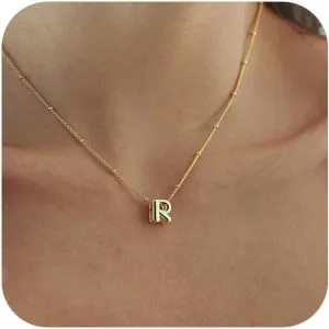 Bubble Letter Necklace Gold, Dainty Initial Necklaces for Women 14K Gold Plated Small A to Z Name Necklace Personalized Simple Initial Pendant Cute Choker Necklaces for Women Trendy Jewelry