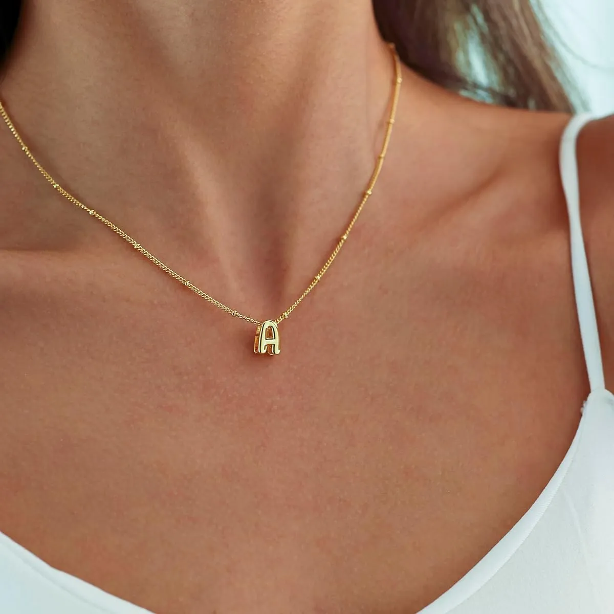 Bubble Letter Necklace Gold, Dainty Initial Necklaces for Women 14K Gold Plated Small A to Z Name Necklace Personalized Simple Initial Pendant Cute Choker Necklaces for Women Trendy Jewelry