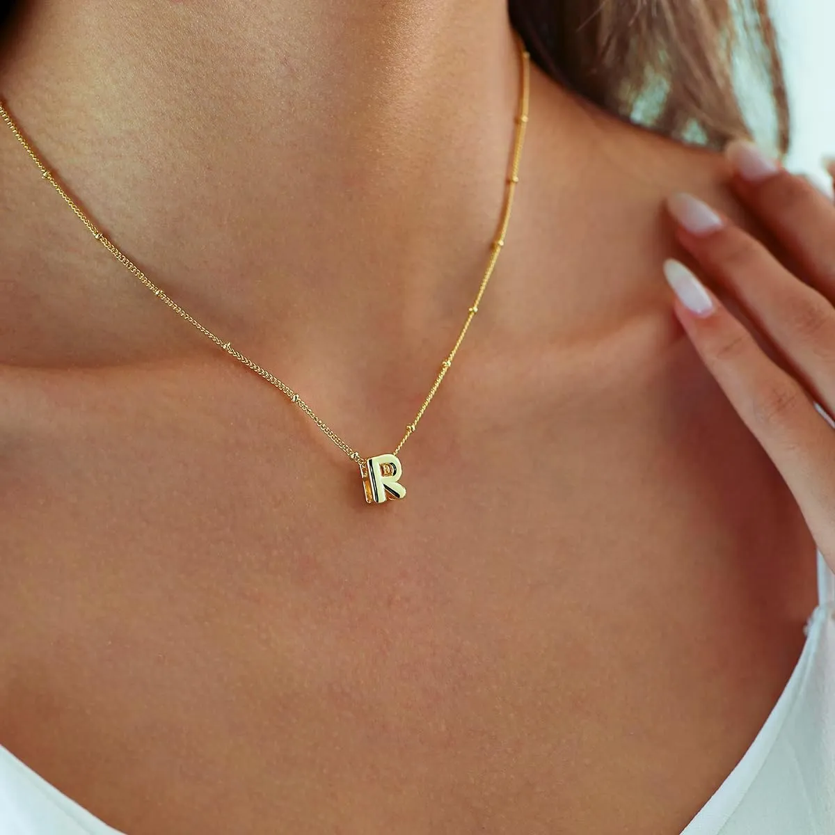 Bubble Letter Necklace Gold, Dainty Initial Necklaces for Women 14K Gold Plated Small A to Z Name Necklace Personalized Simple Initial Pendant Cute Choker Necklaces for Women Trendy Jewelry