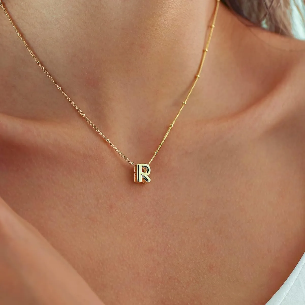 Bubble Letter Necklace Gold, Dainty Initial Necklaces for Women 14K Gold Plated Small A to Z Name Necklace Personalized Simple Initial Pendant Cute Choker Necklaces for Women Trendy Jewelry