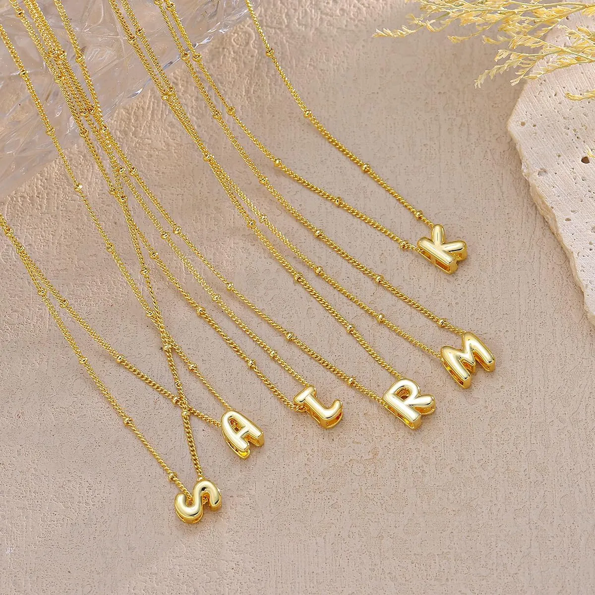 Bubble Letter Necklace Gold, Dainty Initial Necklaces for Women 14K Gold Plated Small A to Z Name Necklace Personalized Simple Initial Pendant Cute Choker Necklaces for Women Trendy Jewelry