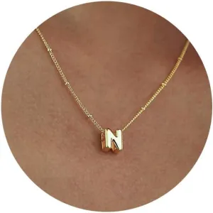 Bubble Letter Necklace Gold, Dainty Initial Necklaces for Women 14K Gold Plated Small A to Z Name Necklace Personalized Simple Initial Pendant Cute Choker Necklaces for Women Trendy Jewelry