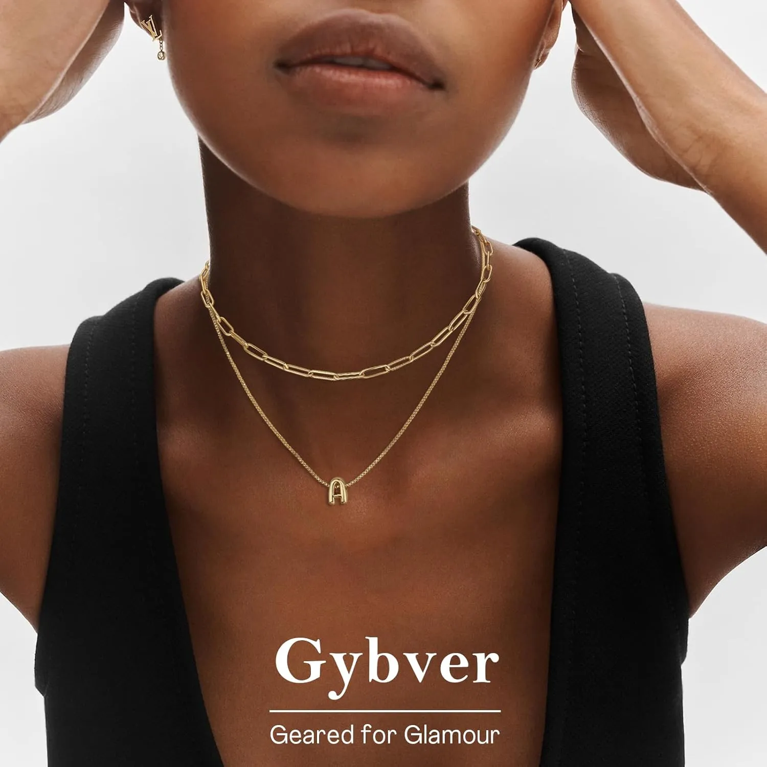 Bubble Letter Necklace Gold for Women, Initial Layered Letter Paperclip Stack Necklaces, 18k Dainty Charm Puff Pendant Balloon Necklace Non Tarnish Trendy Chunky Gold Jewelry