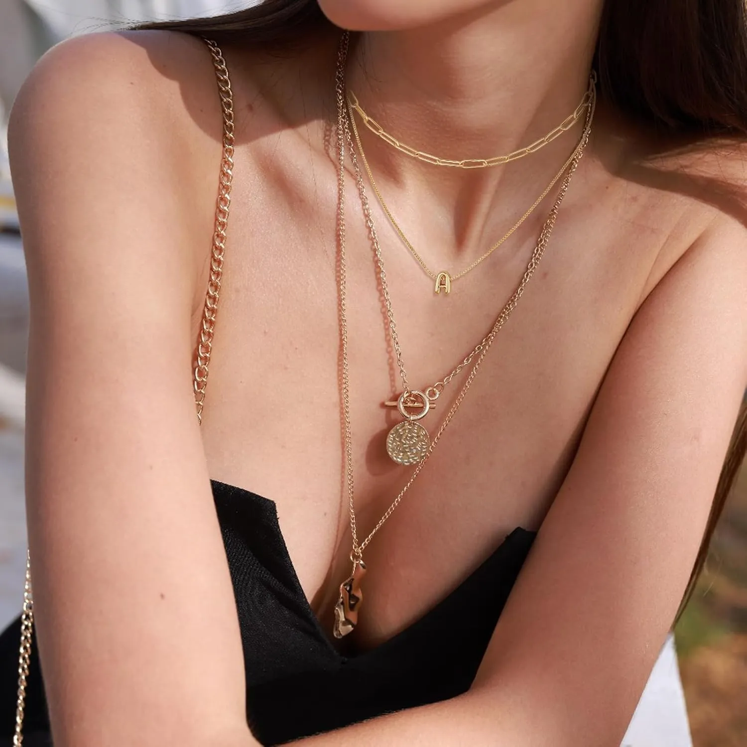 Bubble Letter Necklace Gold for Women, Initial Layered Letter Paperclip Stack Necklaces, 18k Dainty Charm Puff Pendant Balloon Necklace Non Tarnish Trendy Chunky Gold Jewelry