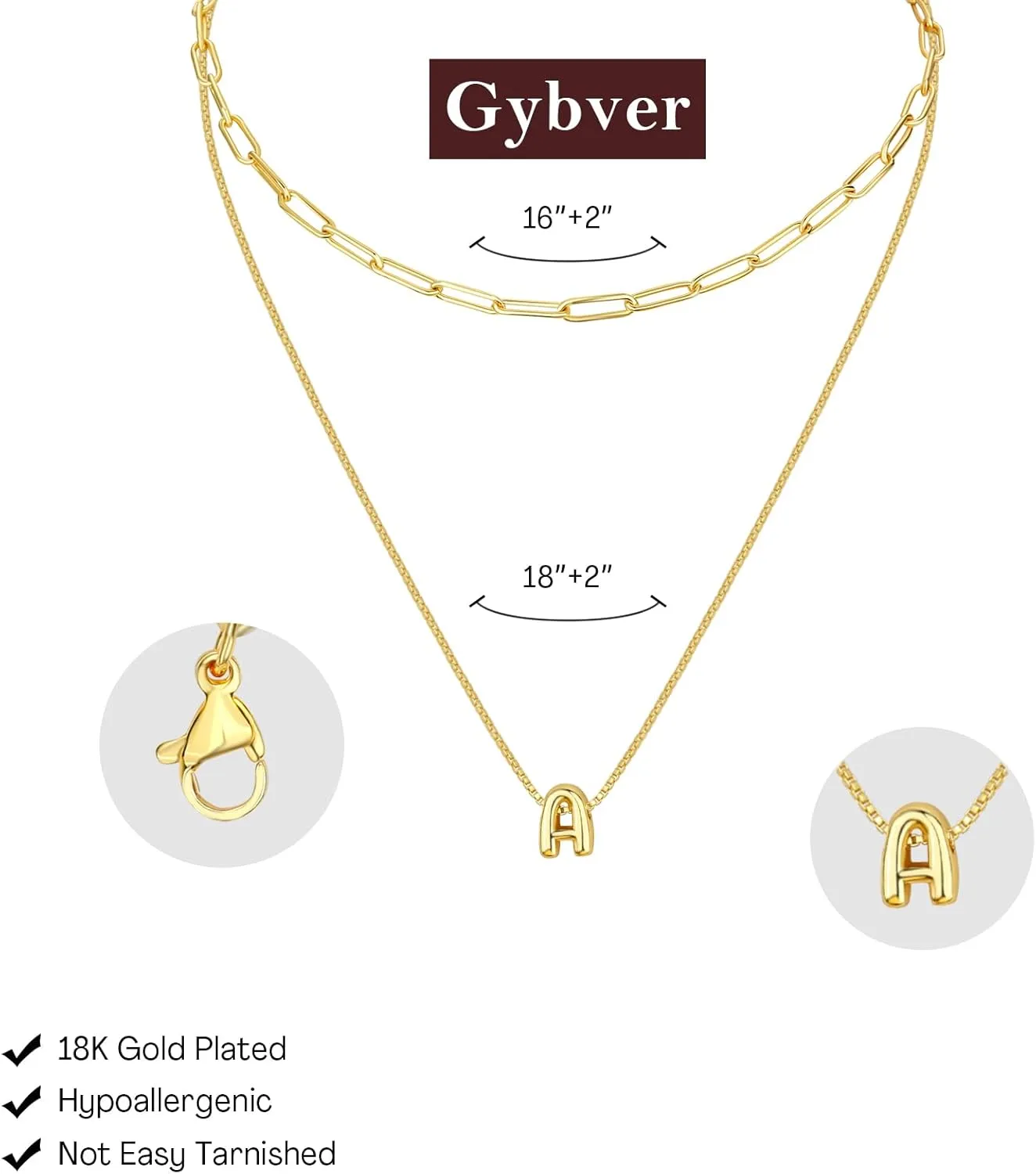 Bubble Letter Necklace Gold for Women, Initial Layered Letter Paperclip Stack Necklaces, 18k Dainty Charm Puff Pendant Balloon Necklace Non Tarnish Trendy Chunky Gold Jewelry