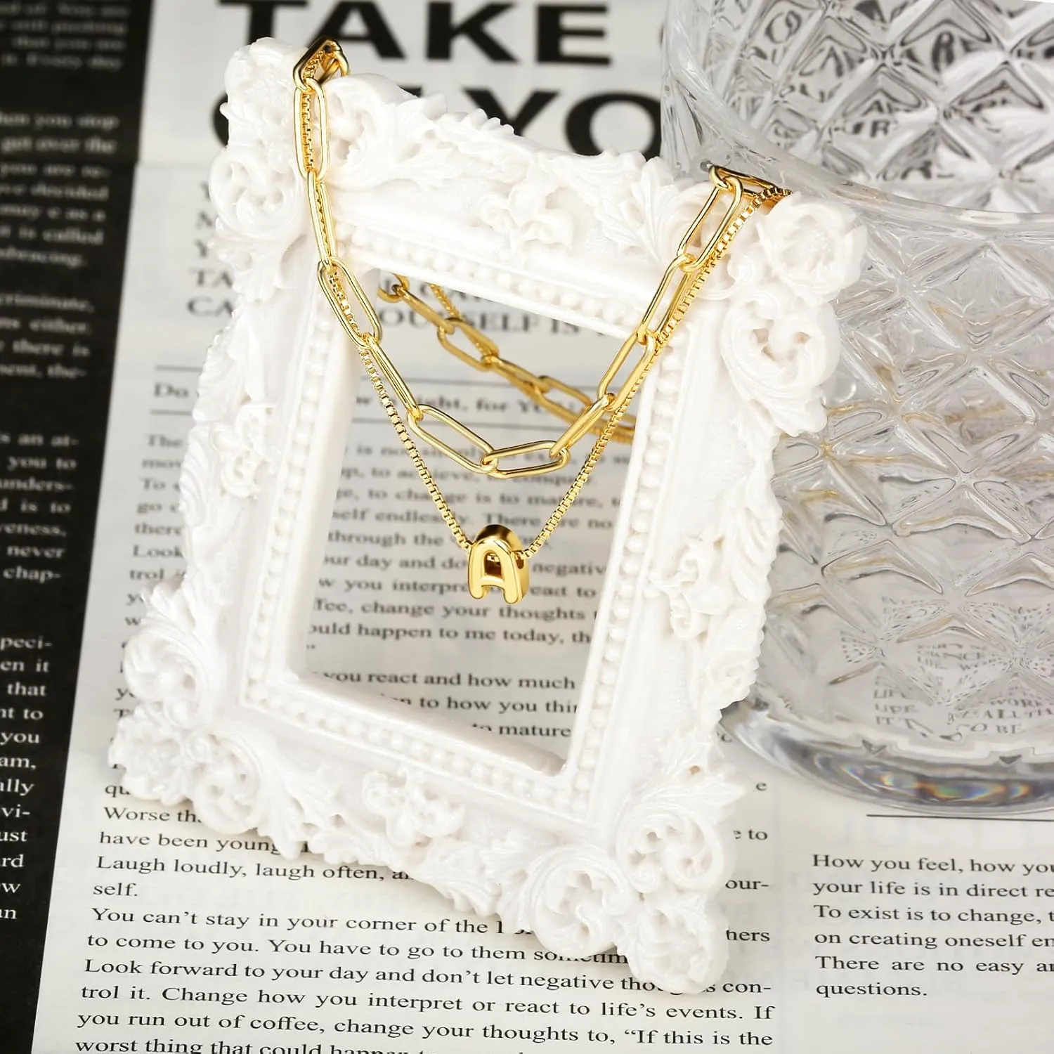 Bubble Letter Necklace Gold for Women, Initial Layered Letter Paperclip Stack Necklaces, 18k Dainty Charm Puff Pendant Balloon Necklace Non Tarnish Trendy Chunky Gold Jewelry