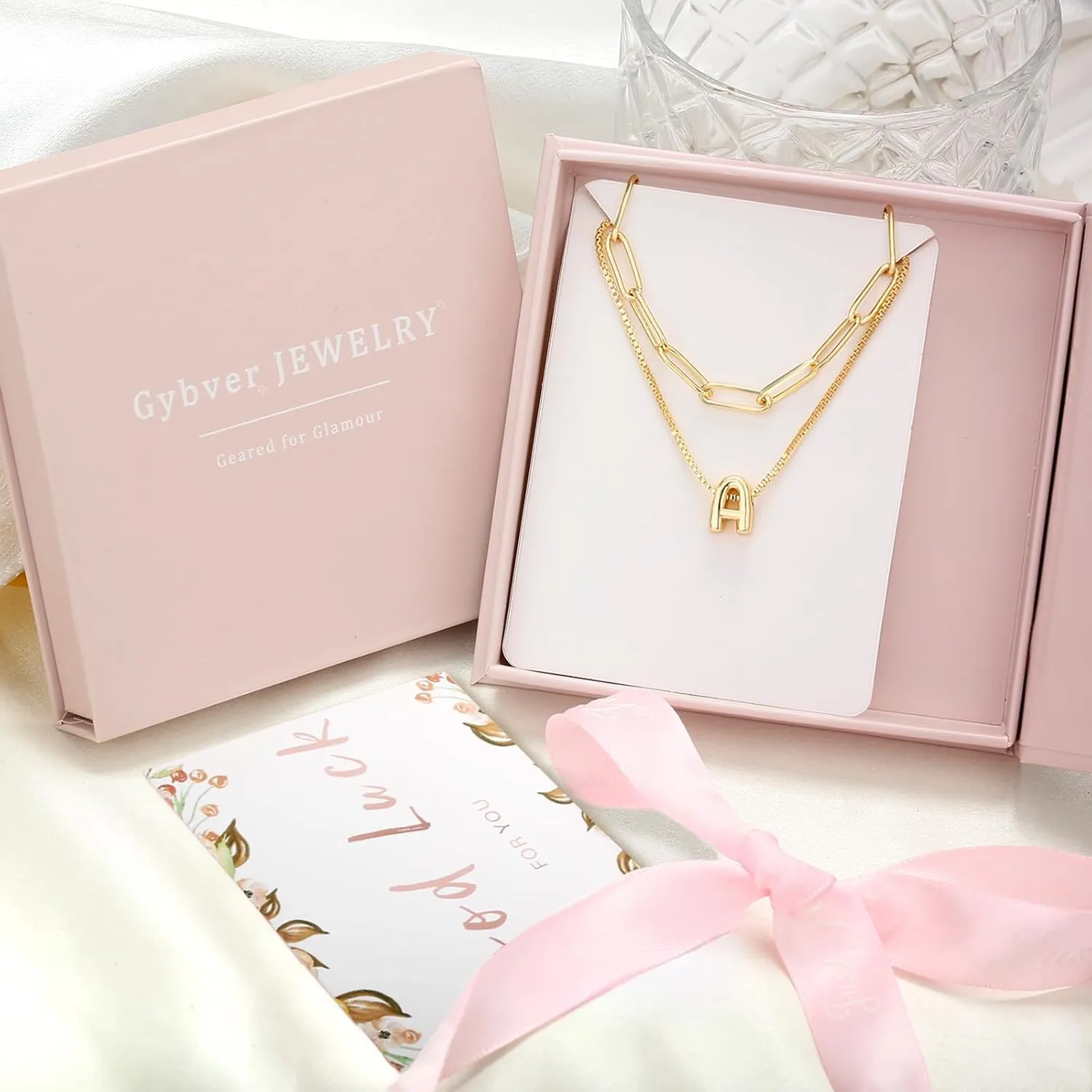 Bubble Letter Necklace Gold for Women, Initial Layered Letter Paperclip Stack Necklaces, 18k Dainty Charm Puff Pendant Balloon Necklace Non Tarnish Trendy Chunky Gold Jewelry