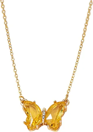 Butterfly Crystals Necklace for Womens Birthstone Pendant Necklaces Inlaid Zircon Chain Necklace Jewelry Lady (E, One Size)