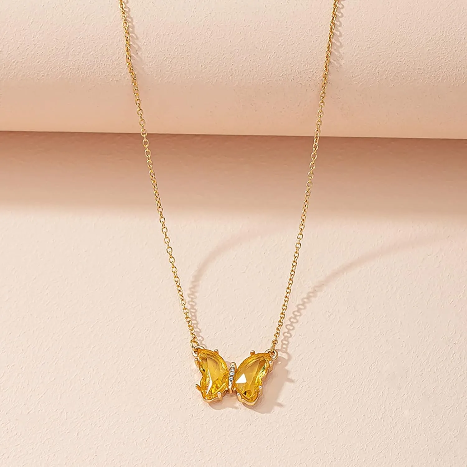 Butterfly Crystals Necklace for Womens Birthstone Pendant Necklaces Inlaid Zircon Chain Necklace Jewelry Lady (E, One Size)
