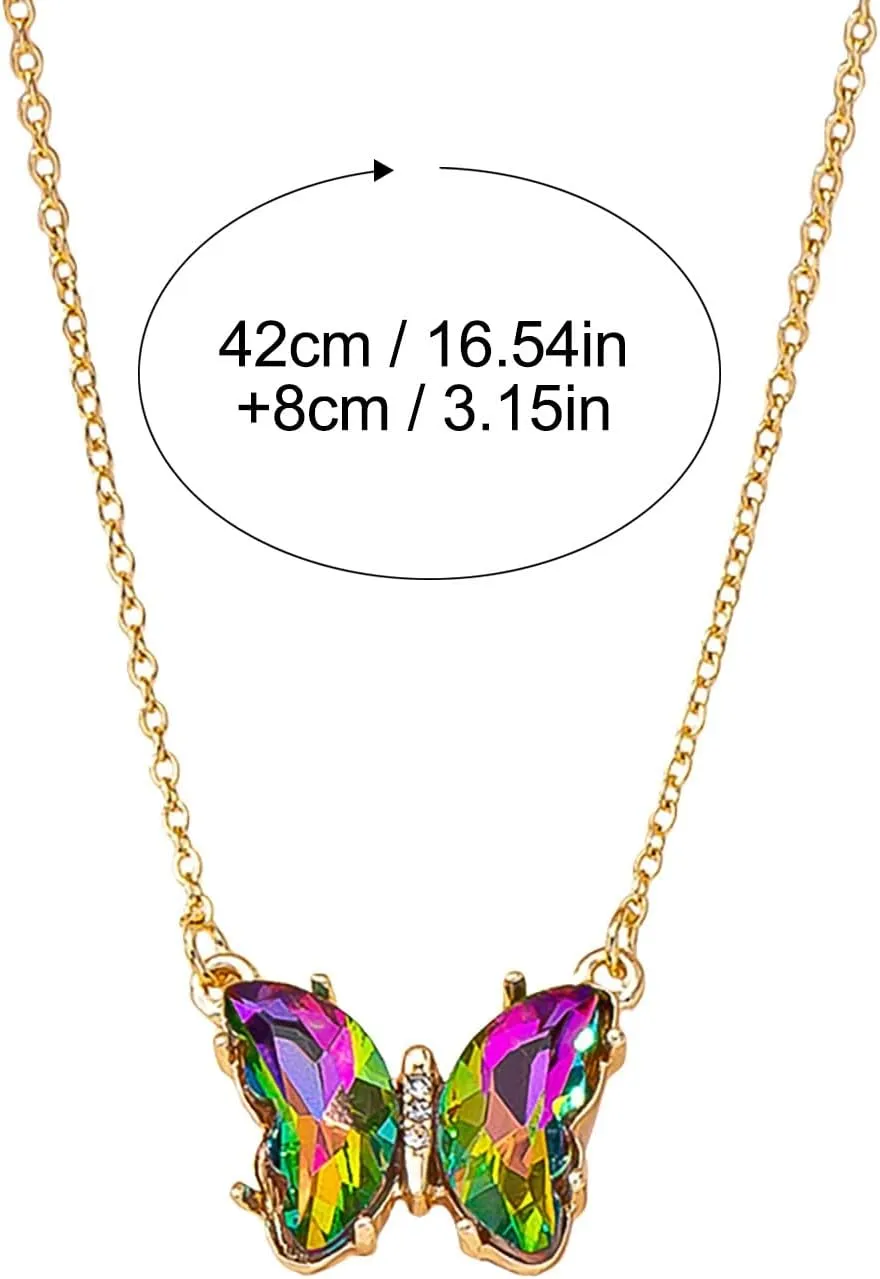 Butterfly Crystals Necklace for Womens Birthstone Pendant Necklaces Inlaid Zircon Chain Necklace Jewelry Lady (E, One Size)