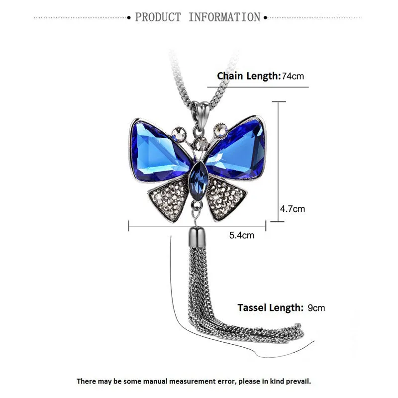 Butterfly Necklace Trendy Zinc Alloy Rhinestone Crystal Necklace Long Chain Pendant Necklaces For Women Jewelry