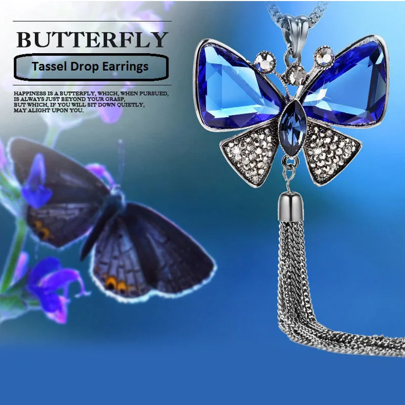 Butterfly Necklace Trendy Zinc Alloy Rhinestone Crystal Necklace Long Chain Pendant Necklaces For Women Jewelry