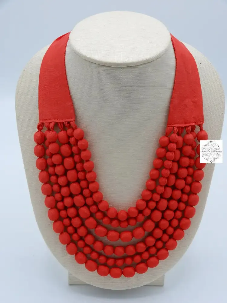 Cambodian Silk (Red) Beaded Multi-Strand Adjustable Necklaces