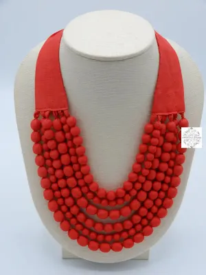 Cambodian Silk (Red) Beaded Multi-Strand Adjustable Necklaces