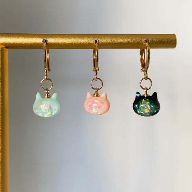 Candy Cat Huggie Earrings – Blue