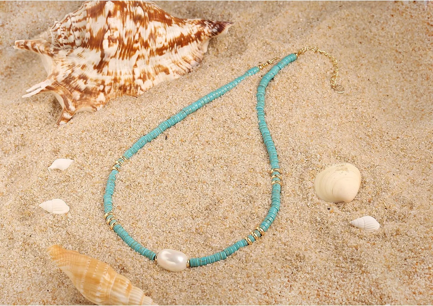 CANEVINKA Bohemian Beaded Choker Necklace 18K Gold Plated Bead Pendant Necklace Vintage Handmade Jewelry for Women