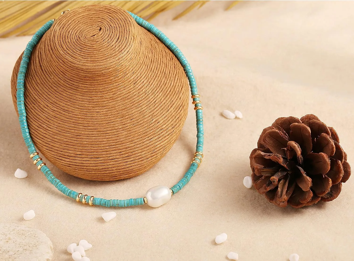 CANEVINKA Bohemian Beaded Choker Necklace 18K Gold Plated Bead Pendant Necklace Vintage Handmade Jewelry for Women