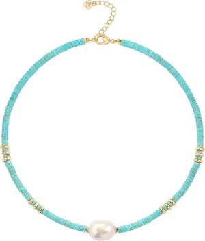 CANEVINKA Bohemian Beaded Choker Necklace 18K Gold Plated Bead Pendant Necklace Vintage Handmade Jewelry for Women