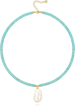CANEVINKA Bohemian Beaded Choker Necklace 18K Gold Plated Bead Pendant Necklace Vintage Handmade Jewelry for Women