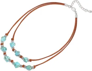 CANEVINKA Suede Turquoise Necklace for Women Handmade Y-Shape Bohemain Vintage Pendant Jewelry Lariat…