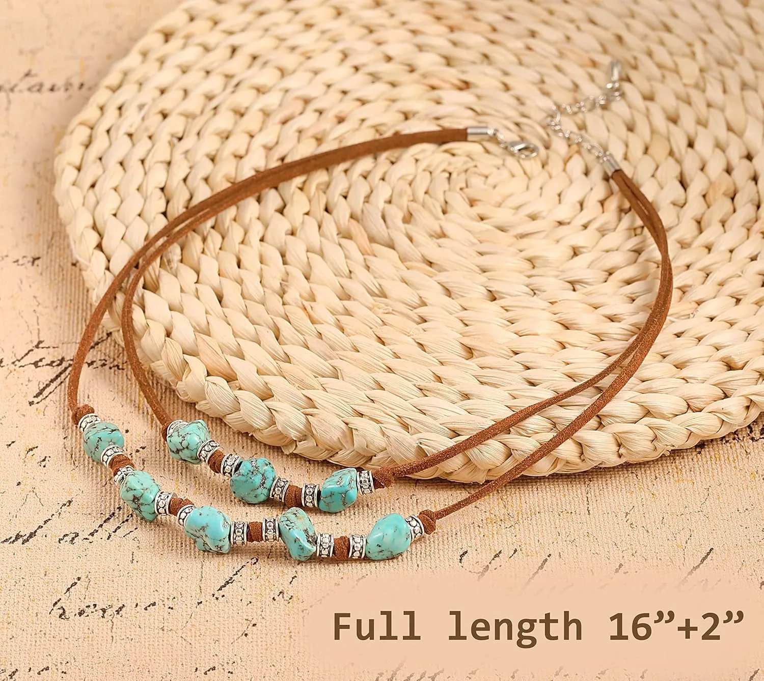 CANEVINKA Suede Turquoise Necklace for Women Handmade Y-Shape Bohemain Vintage Pendant Jewelry Lariat…