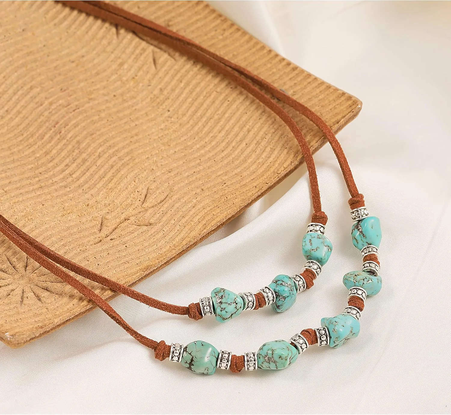CANEVINKA Suede Turquoise Necklace for Women Handmade Y-Shape Bohemain Vintage Pendant Jewelry Lariat…