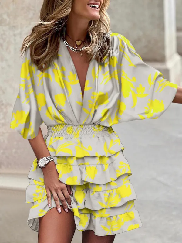 Captivating Charm: Women's V Neck Mini Dress with Ruffle Layered Skirt