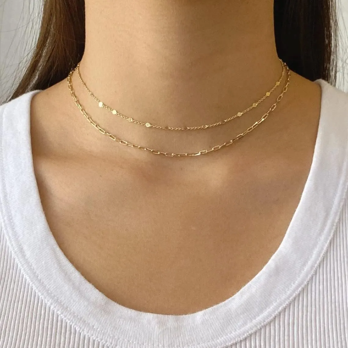 CAROVO Choker Necklace for women,Dainty Gold/Silver Necklace 14k Gold Plated Shining Dots Sequins Necklace Satellite Paperclip Box Sparkle Chain Necklaces for Women Simple Jewelry