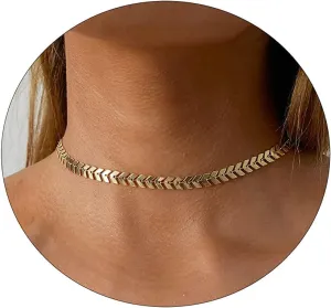 CAROVO Choker Necklace for women,Dainty Gold/Silver Necklace 14k Gold Plated Shining Dots Sequins Necklace Satellite Paperclip Box Sparkle Chain Necklaces for Women Simple Jewelry