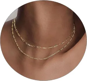 CAROVO Choker Necklace for women,Dainty Gold/Silver Necklace 14k Gold Plated Shining Dots Sequins Necklace Satellite Paperclip Box Sparkle Chain Necklaces for Women Simple Jewelry